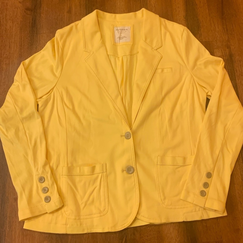 Sonoma jacket blazer women’s large yellow cotton blend pockets two butto…